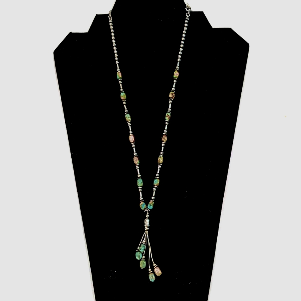 QT Sterling Silver & Turquoise Tassel Necklace – Adjustable 17″–21″ – 24.16g